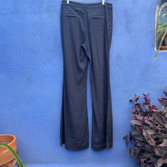 by anthropologie navy linen blend belled leg trousers - Picture 6 of 7